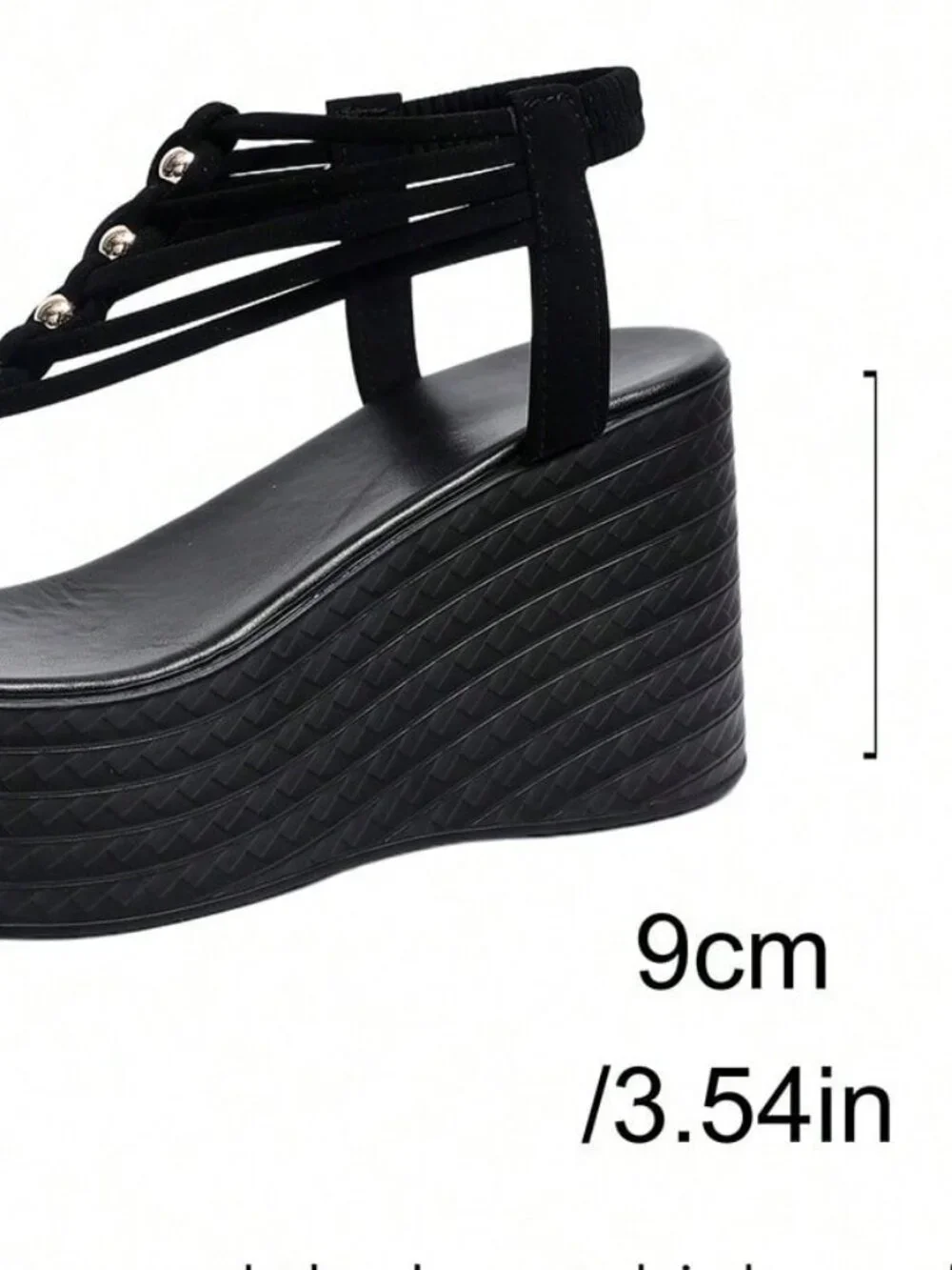 Black Chic Women's Wedge Heel Beaded detailed Thong Sandals - Picture 2 of 10